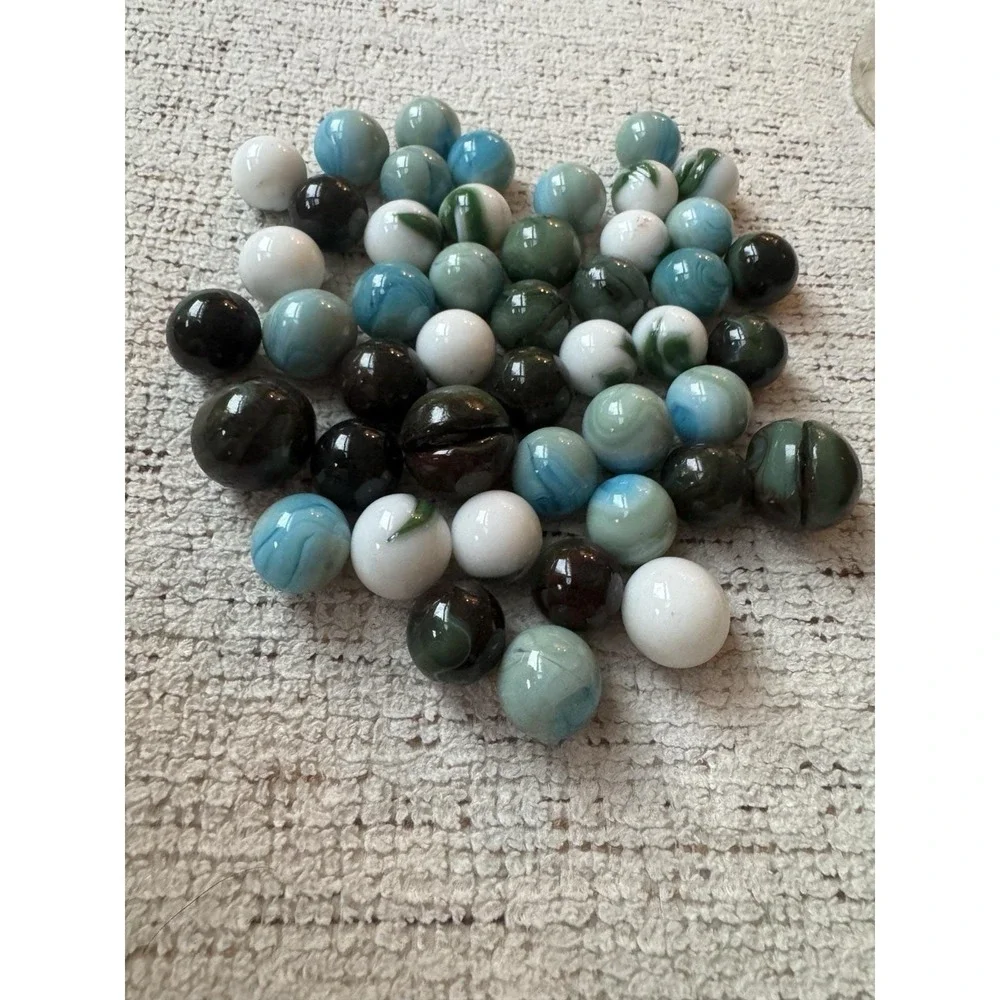 Vintage Marble Lot Small Medium Dark Green Milky Swirl‎ Marbles Handmade Marbles